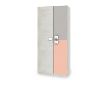 Armario juvenil Kenia Blanco Alpes - Rosa y Gris