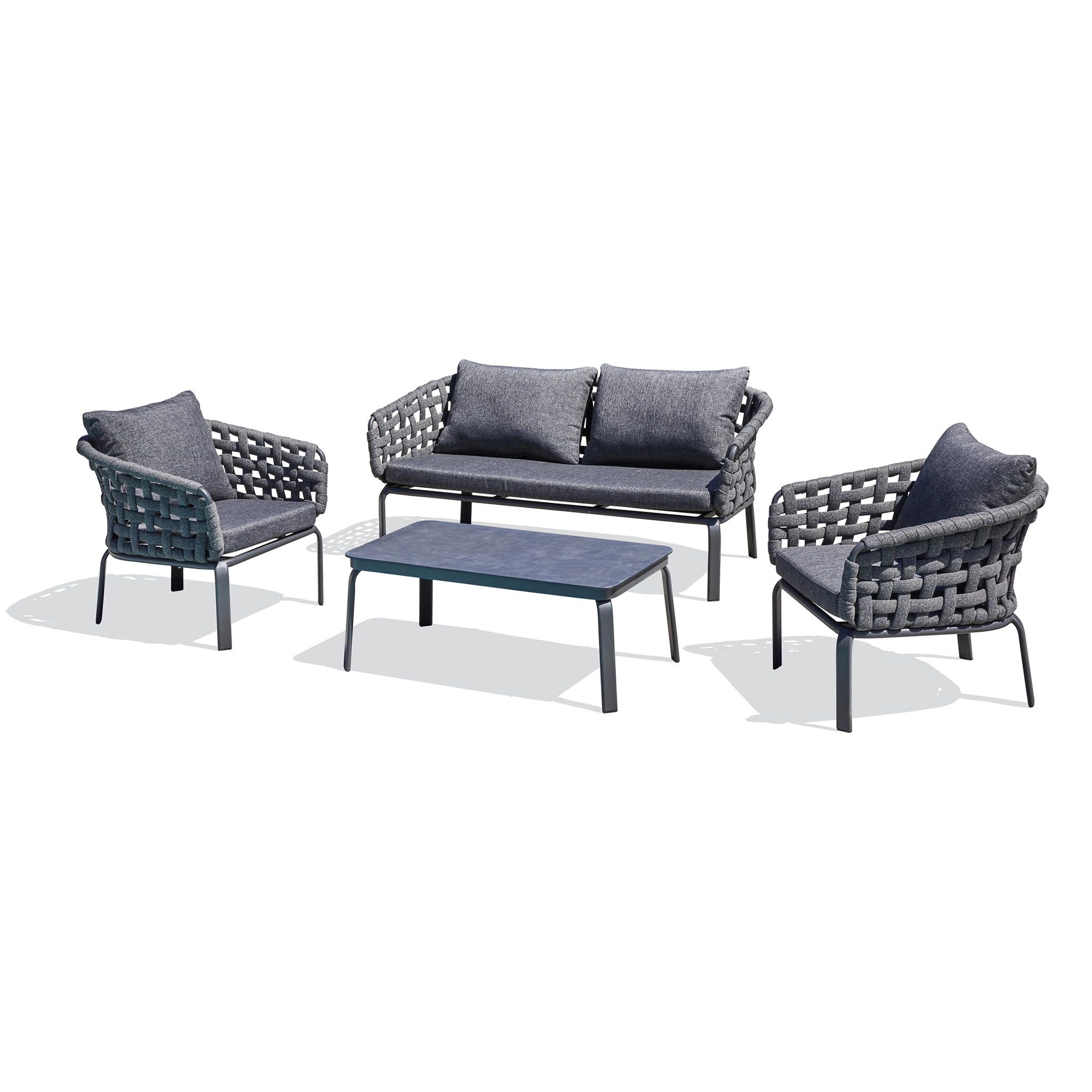 CAMARGUE - Salon de jardin 4 places en corde tissée et aluminium