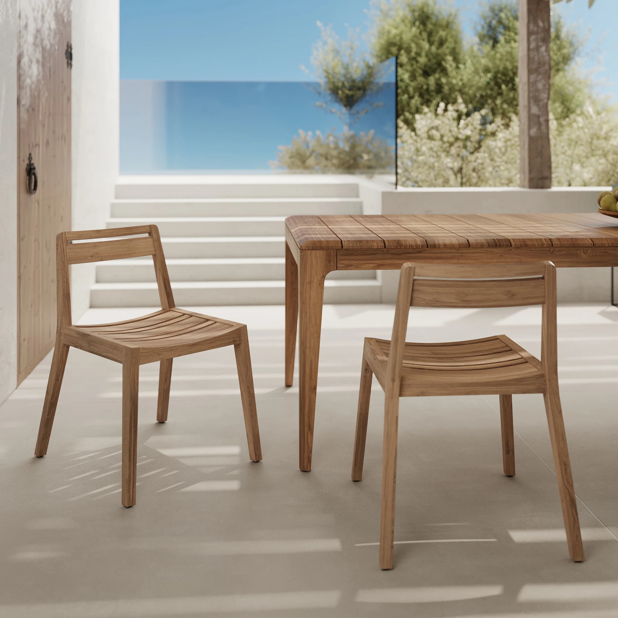 Table, bancs et chaises de jardin en bois de teck recyclé 10 personnes - Nonza