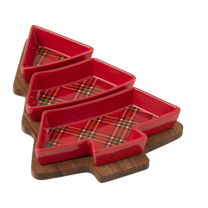 J-Line planche à tapas Plaid + Sapin - céramique - rouge