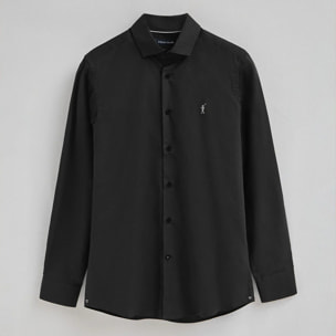 Camicia nera in popeline slim fit con logo Rigby Go