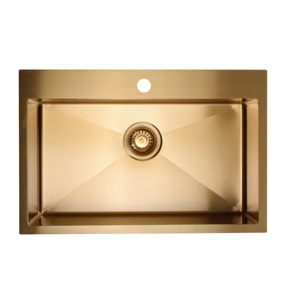Timeless Évier de cuisine encastrable inox 304, 1 bac , 68x45x21 cm, Or brossé PVD
