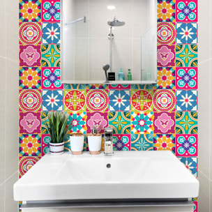 Stickers muraux - Sticker Mural Carrelage adhésif Cuisine Salle de Bain - 9 STICKERS CARREAUX DE CIMENT AZULEJOS AMBAR