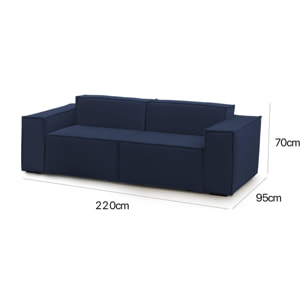 Divano fisso Paola, Divano componibile a 2 posti lineare, 100% Made in Italy, Sofà moderno da soggiorno in tessuto, Cm 220x95h70, Blu