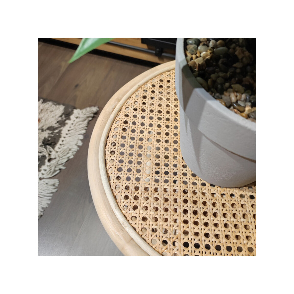 Table d'appoint ronde D. 40 cm bois de teck massif et rotin - LINA