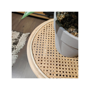 Table d'appoint ronde D. 40 cm bois de teck massif et rotin - LINA