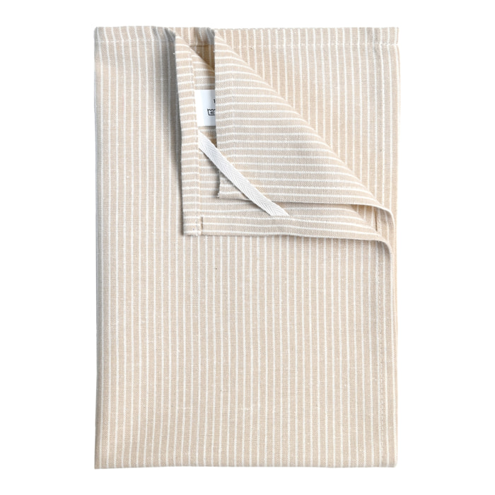 Torchon de cuisine en coton à fines rayures tissées - Beige
