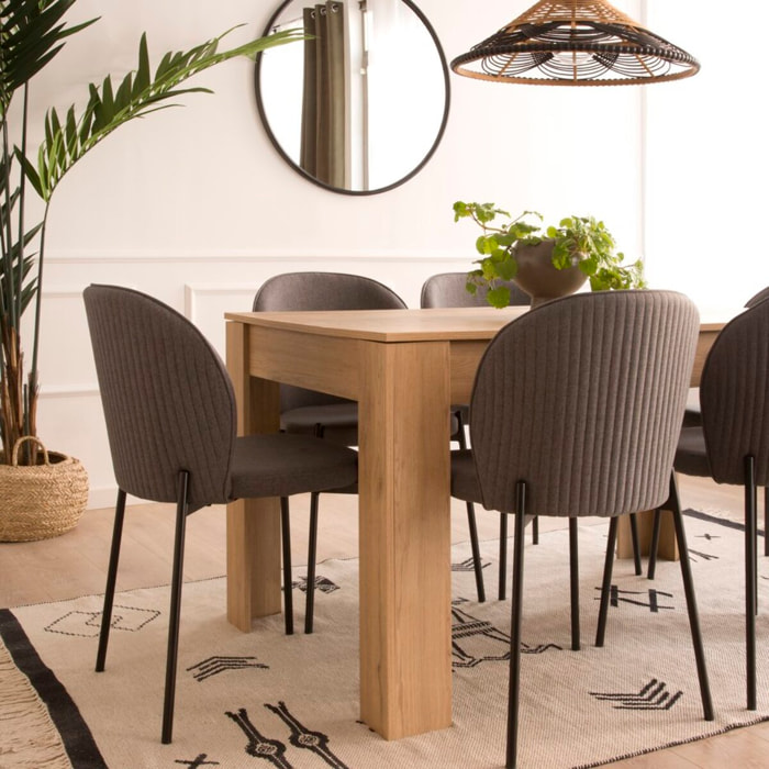 Table à manger extensible Selena -bois d'ingénierie, effet orme et orme blanchi-couleur noix naturelle 140 x 74 x 90 cm