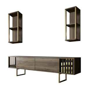 Mobile porta TV Dliveran, Credenza da soggiorno, Armadio basso per TV, Base parete attrezzata, 180x30h48 cm, Noce e Nero