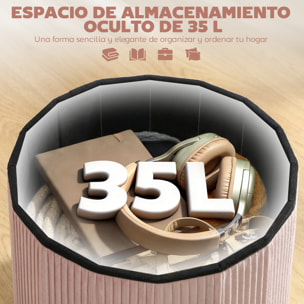 Puff Almacenaje, Banco Almacenaje Plegable, 35 L, 38x38x38 cm, Tapizado en Terciopelo, Baúl de Almacenamiento Redondo, Carga 120 kg, Taburete para Sala de Estar, Dormitorio, Entrada, Rosa