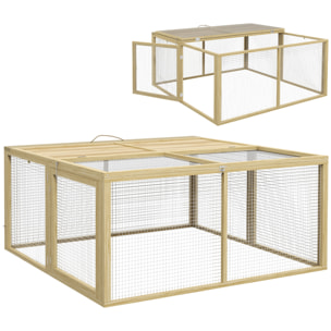 Clapier pliable avec poignée - cage à lapin - toit ouvrant, porte - 120 x 120 x 57 cm - acier bois autoclave