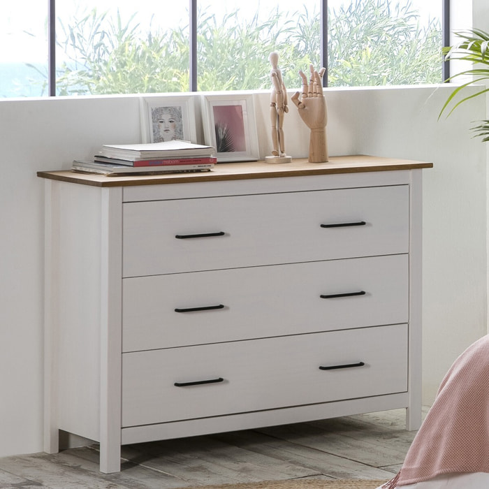 Commode 3 tiroirs en bois massif - IDA