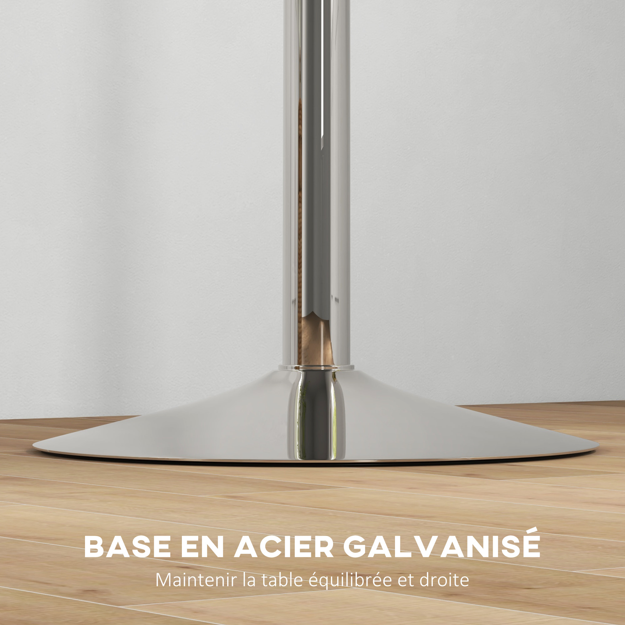 Table de bar ronde Ø 60 cm table bistro chic hauteur réglable 69-91 cm acier chromé blanc