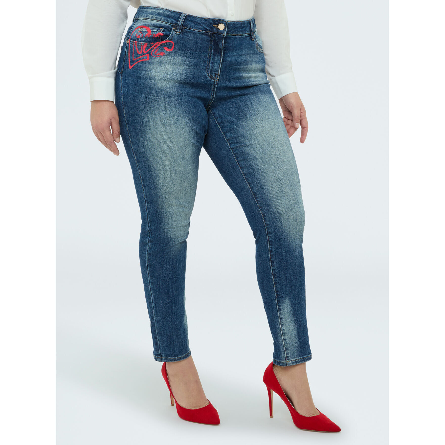 Fiorella Rubino - Jeans Skinny con corazón y texto amour - Azul