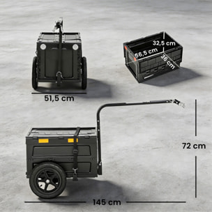 Remorque vélo cargo pliable caisse plastique 65L noir