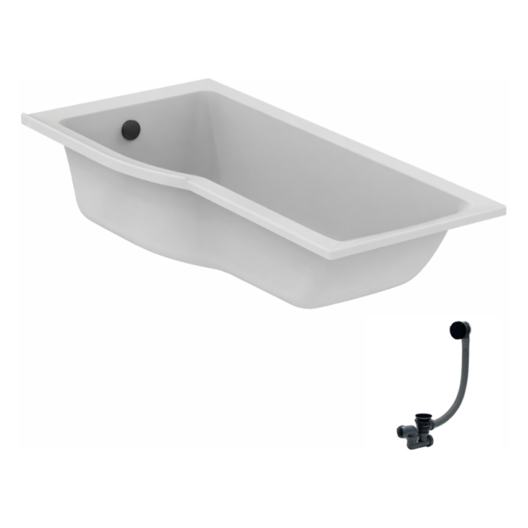 Baignoire bain douche 170 x 80 cm gauche Connect Air + vidage Noir mat