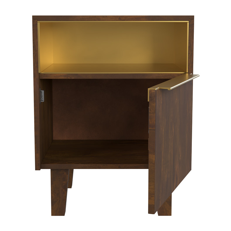 Table de chevet en bois et métal, 1 tiroir et 1 porte  - Taiko