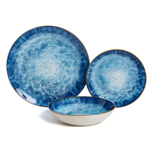 Servizio piatti 18 pezzi effetto minerale in porcellana - Blu Oceano