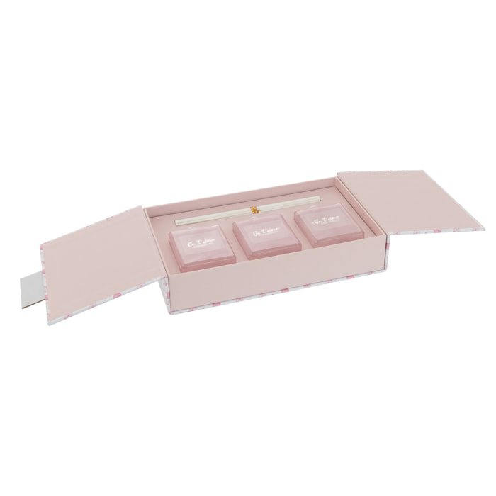 J-Line huile parfumée + bâtons Je T'aime - Mimosa & Rose - verre - rose - boîte de 3