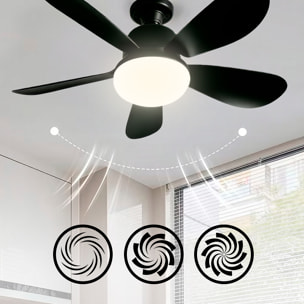Ventilador de techo FS-5YHX-R520 de 52 cm. Adaptador E27, 3 velocidades y luz LED regulable de 16 W. Incluye mando a distancia.