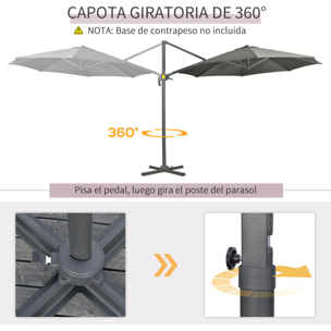 Sombrilla de Jardín Ø300x250 cm Parasol Excéntrico de Aluminio con Manivela Toldo Inclinable Giratorio 360° con Pedal y Base Cruzada para Patio Terraza Gris