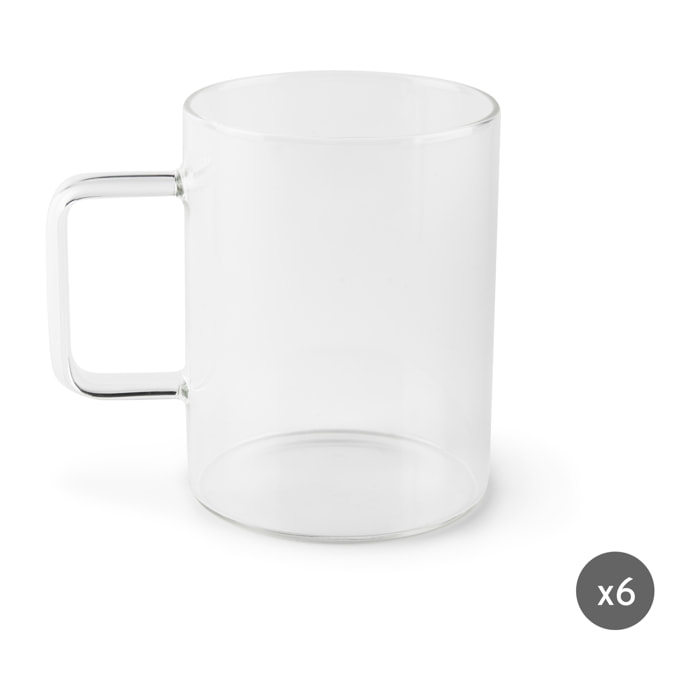 Set 6 tazze mug Excelsa Essential, vetro borosilicato incolore