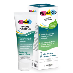 PEDIAKID - Baume Pectoral - Baume de massage confort bébés et jeunes enfants - Aux extraits de Thym, Lavande, Romarin et Mauve Blanche - Sans huiles essentielles - Convient aux bébés dès 5kg