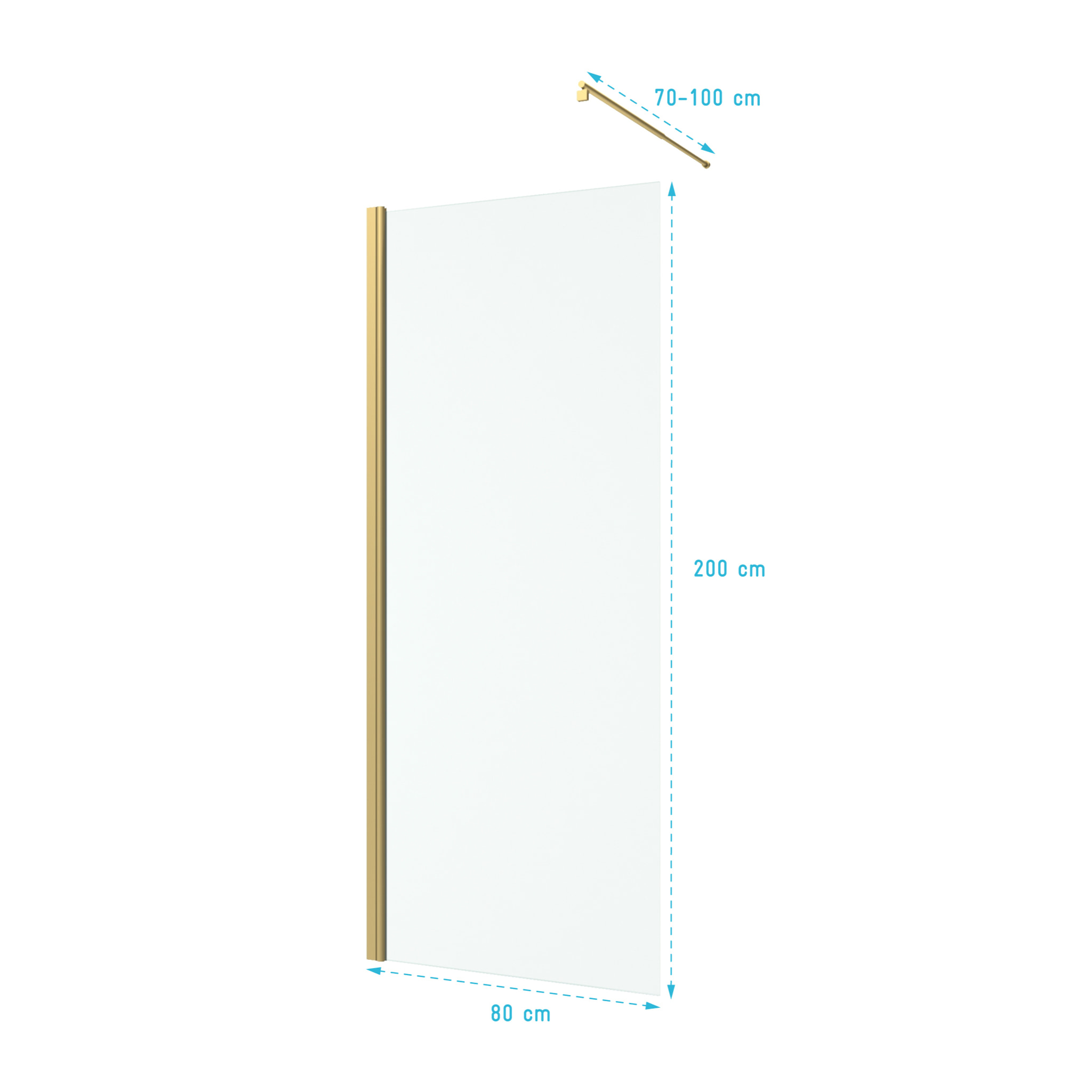 Paroi de Douche 80x200cm Verre Transparent - Barre de Fixation Extensible et Profil Or Brossé