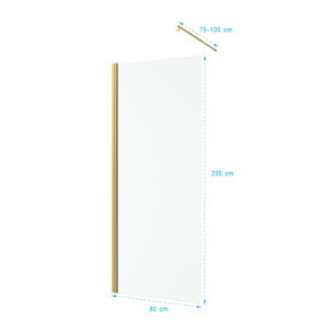 Paroi de Douche 80x200cm Verre Transparent - Barre de Fixation Extensible et Profil Or Brossé