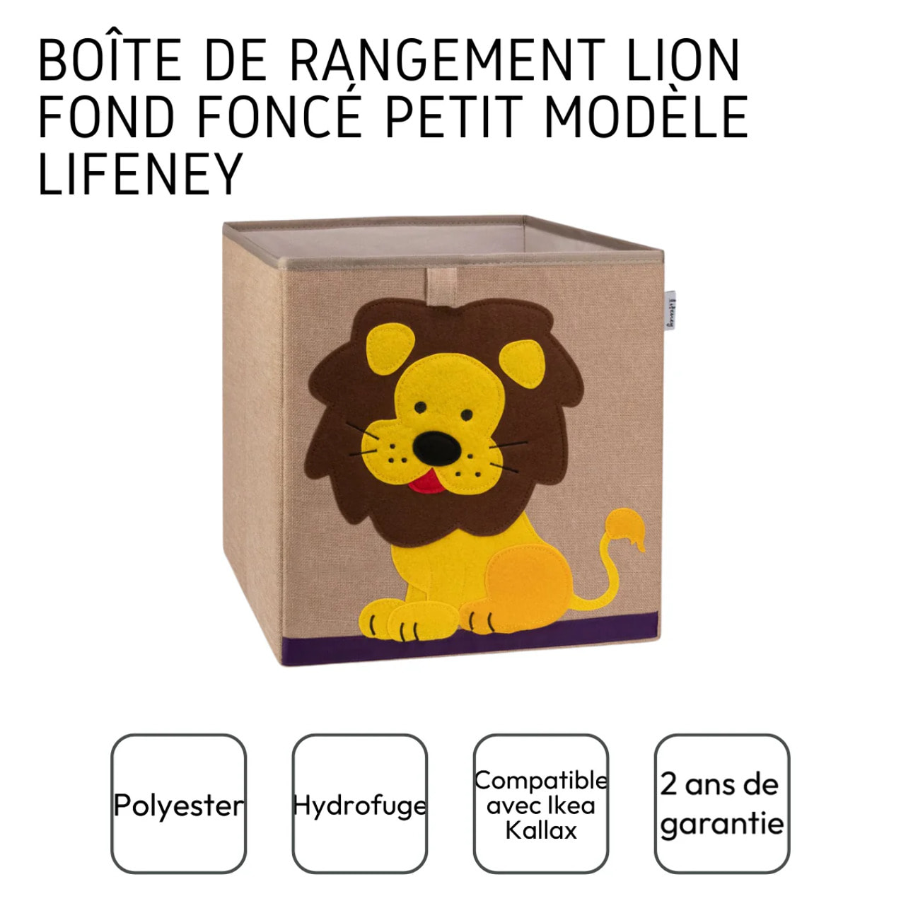 Boîte de rangement en tissu pour enfant "lion" sur fond foncé, compatible Ikea Kallax Lifeney