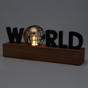 Well home lámpara con texto led ''world'' - decoración moderna en mdf y hierro 38x8x15cm