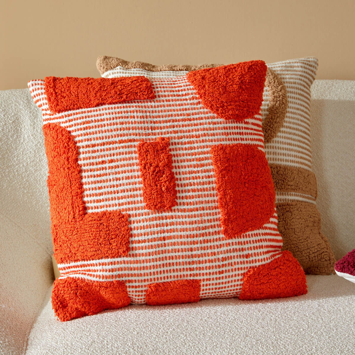 Coussin "Poppy" coton tufté orange 50x50cm