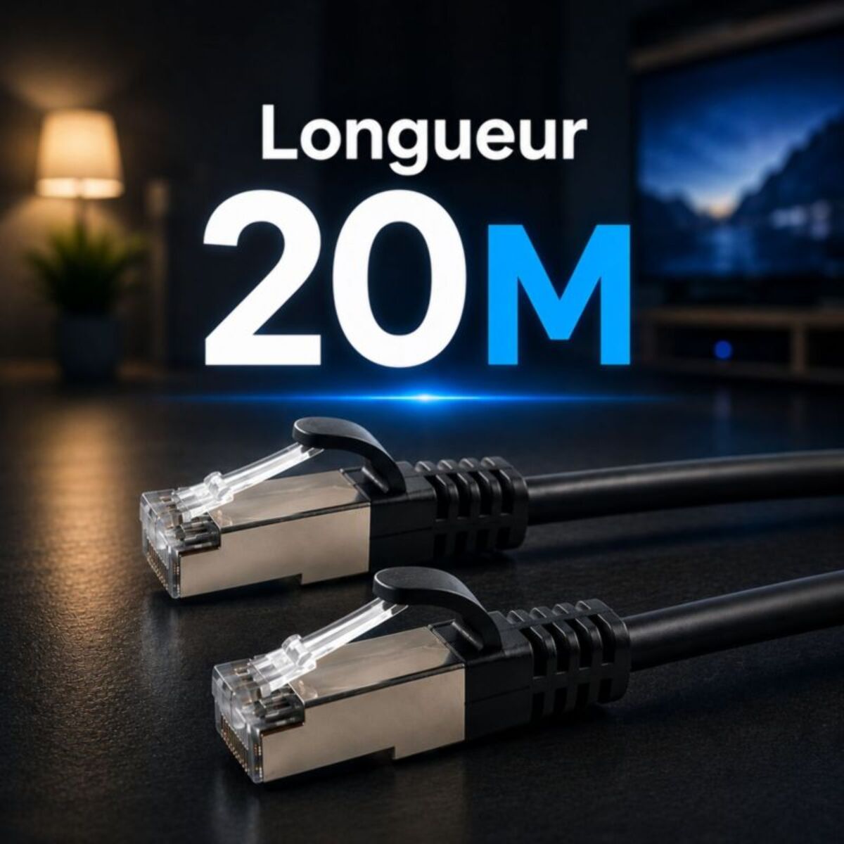 Câble Ethernet ESSENTIELB RJ45 20M Droit CAT6E noir