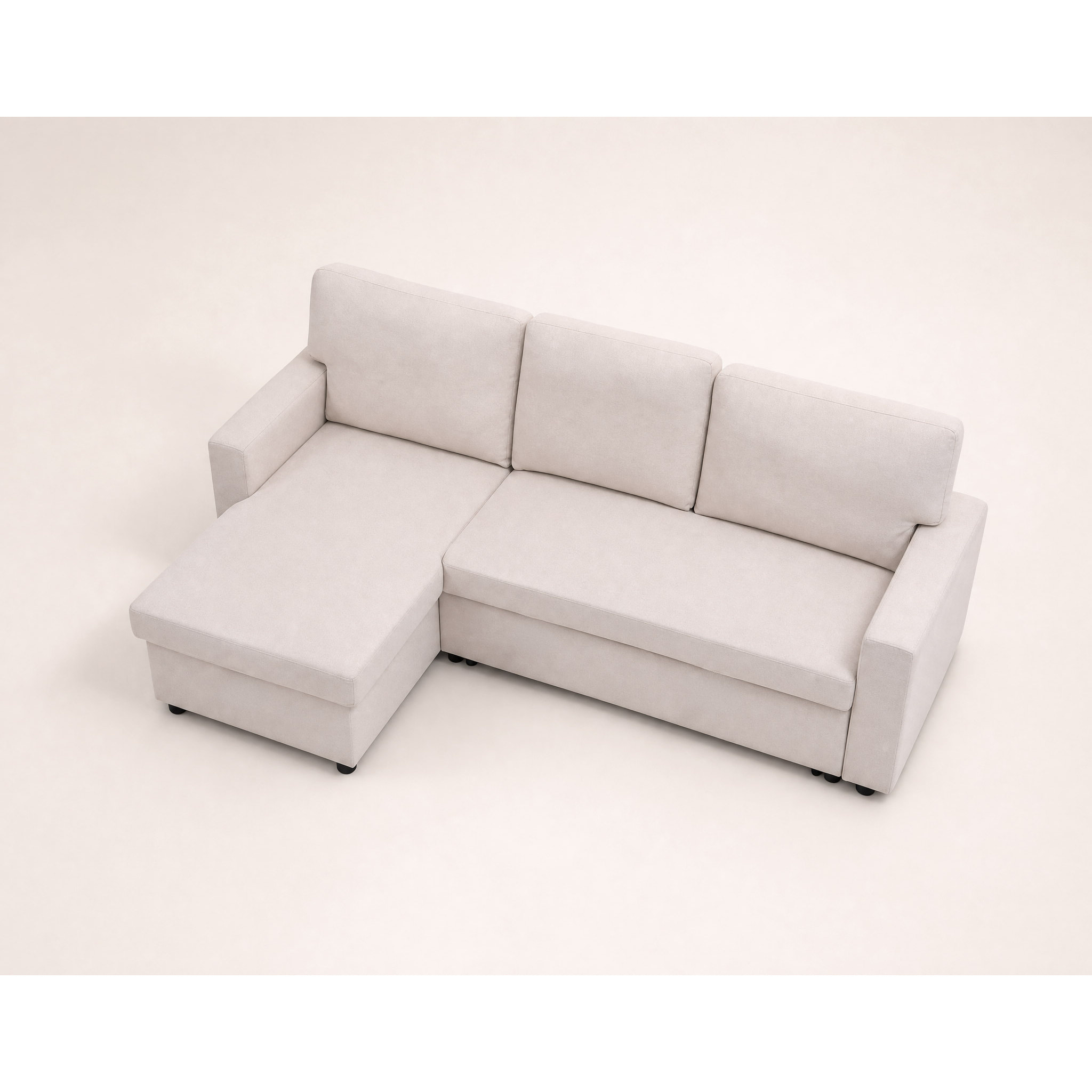 Meiya - canapé d'angle réversible 4 places convertible avec coffre en tissu - Beige