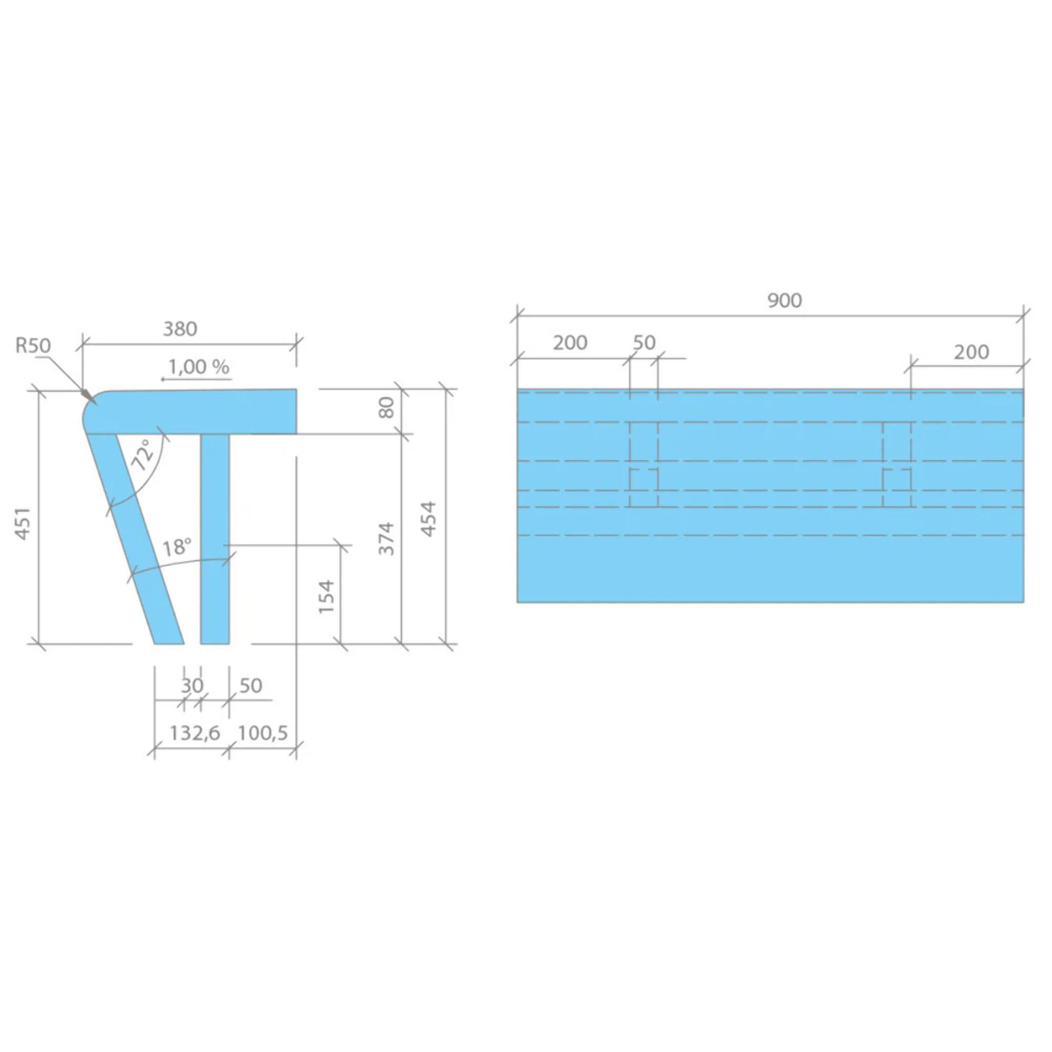 Banc de douche à carreler 90 cm WEDI Sanoasa 3 assise arrondi