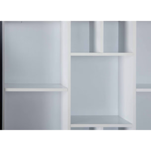 Libreria a parete con 9 vani contenitori, in laminato bianco e nero, cm 90.50x13.7x67