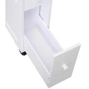 Armario de Baño con Ruedas Mueble de Baño Estrecho con 2 Cajones y Estante de Almacenamiento Carga 20 kg 16x52x71,5 cm Blanco