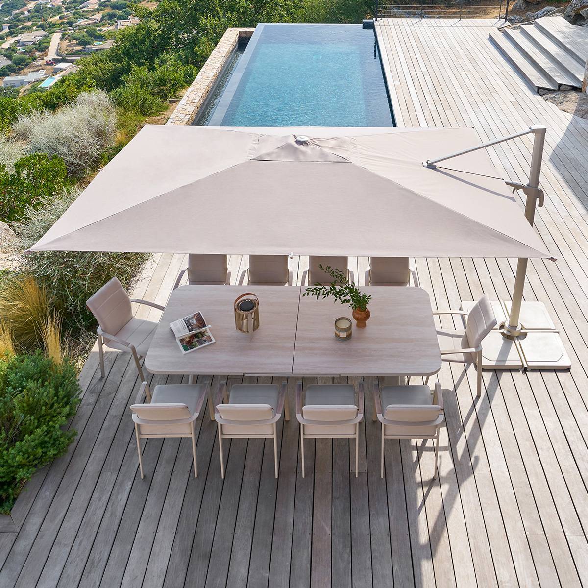 Parasol déporté rectangulaire inclinable Melhia 4x3m argile