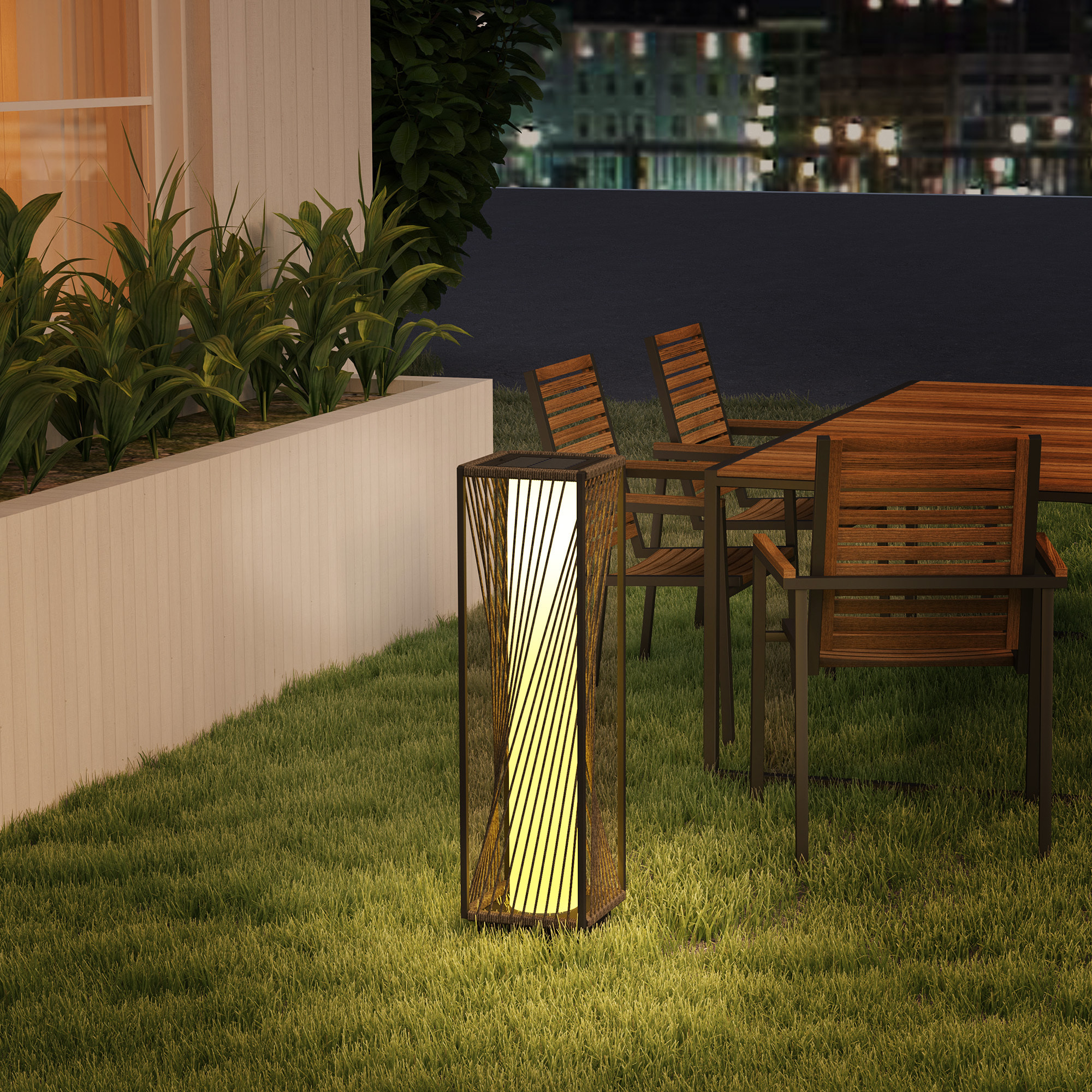 Linterna de Jardín de Ratán Sintético Farola Solar con Luces LED Encendido y Apagado Automático Impermeable para Terraza Balcón Patio 22x22x77 cm Gris