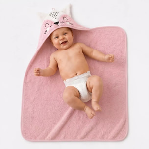 Cape de bain enfant pur coton 420 g/m² brodé rose Petite renarde rose