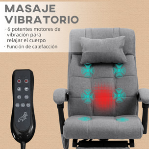 Conjunto de Oficina Incluye 1 Silla de Masaje Reclinable con 6 Puntos de Masaje y Función de Calefacción 66x76x112-120 cm y 1 Alfombra Protectora de Suelo 90x120 cm Gris y Transparente
