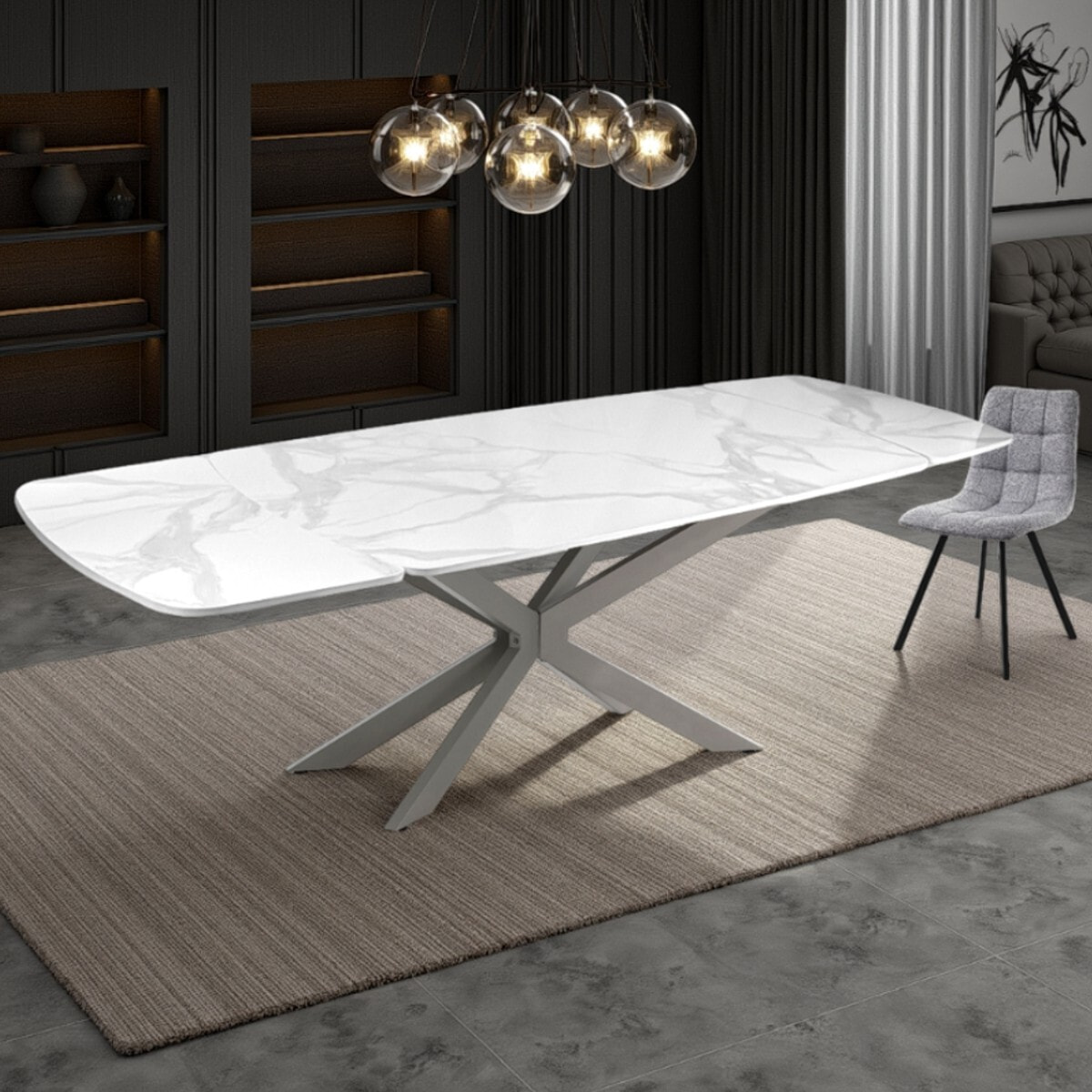 Tomasucci GEMY 160 MARBRE BLANC - PLATINE table ovale extensible