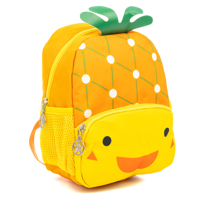 Zaino per bambini con design di ananas. Con spallacci imbottiti, traspiranti e regolabili.