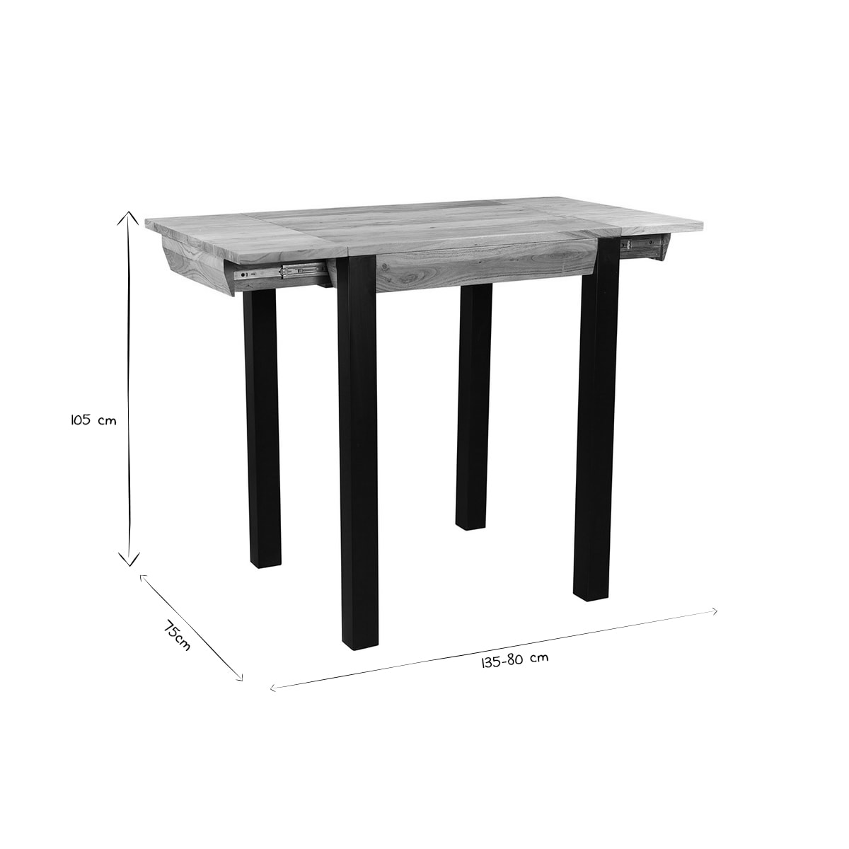 Table de bar extensible en bois massif et métal L80-135 cm TRAP