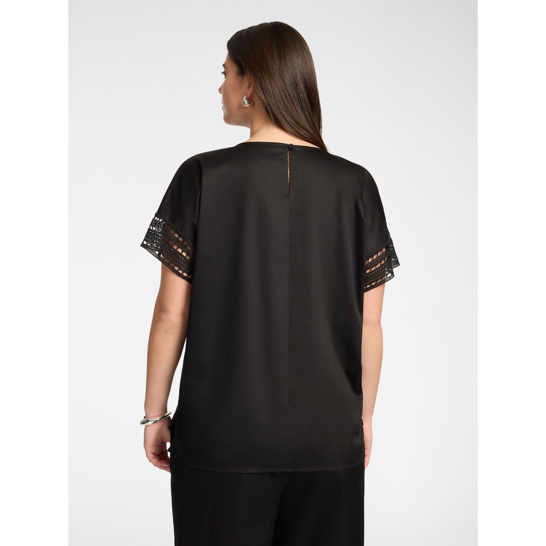 Elena Mirò - Blusa con bordes de encaje - Negro
