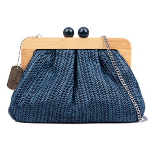 Benestare Bolso bandolera Mujer. Tela con detalles de madera natural y piel sintética.