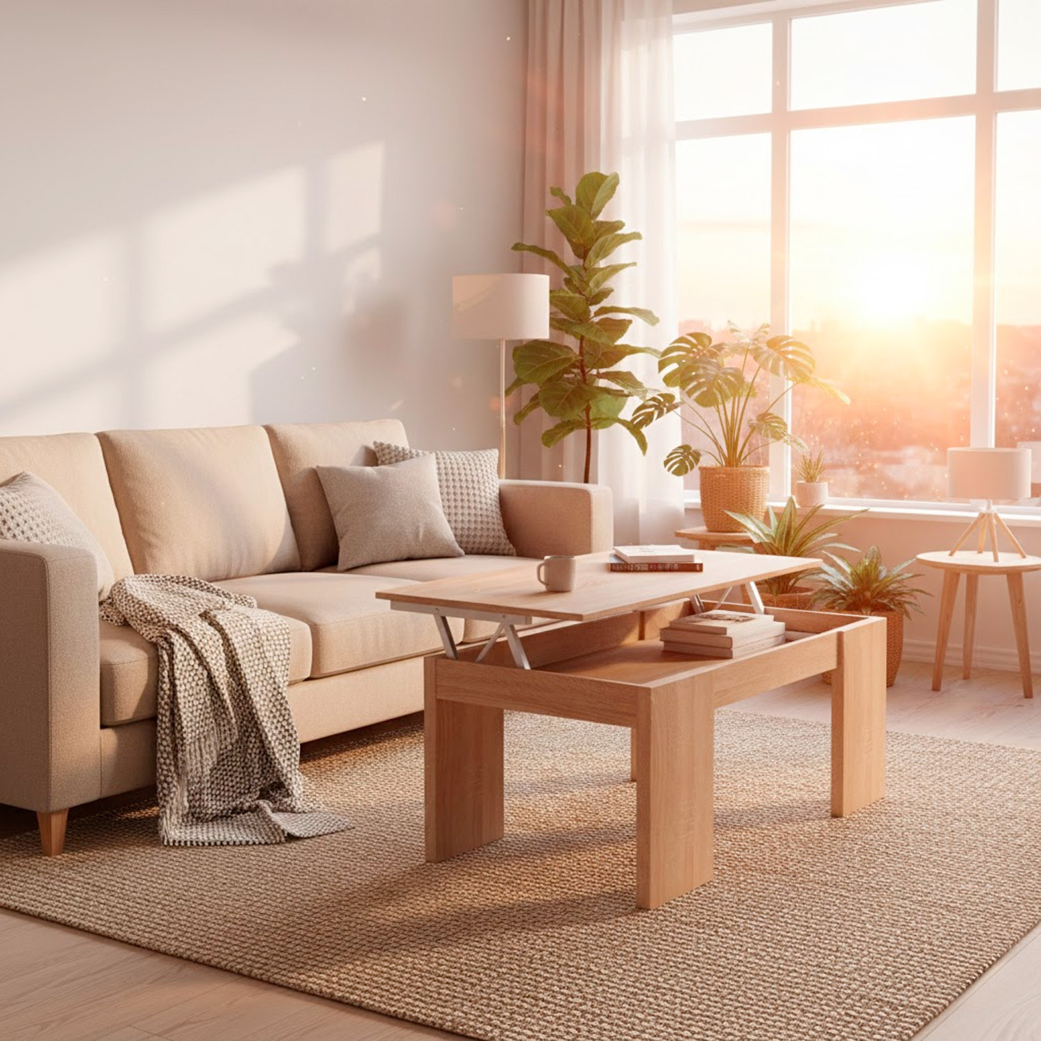 Tavolino da Caffè Con Piano Rialzabile Con Vano Contenitore Alzabile Tavolo da Salotto Moderno Salvaspazio Ideale per Lavorare 100 x 50 x 42 cm Rovere