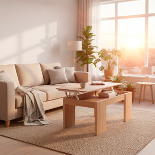 Tavolino da Caffè Con Piano Rialzabile Con Vano Contenitore Alzabile Tavolo da Salotto Moderno Salvaspazio Ideale per Lavorare 100 x 50 x 42 cm Rovere