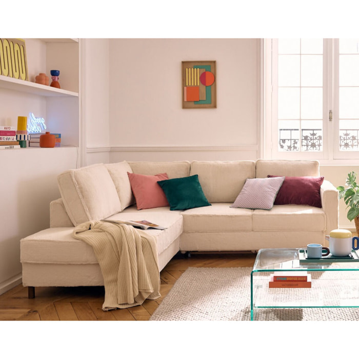 Jake - canapé d'angle gauche 5 places convertible en fausse fourrure - Beige