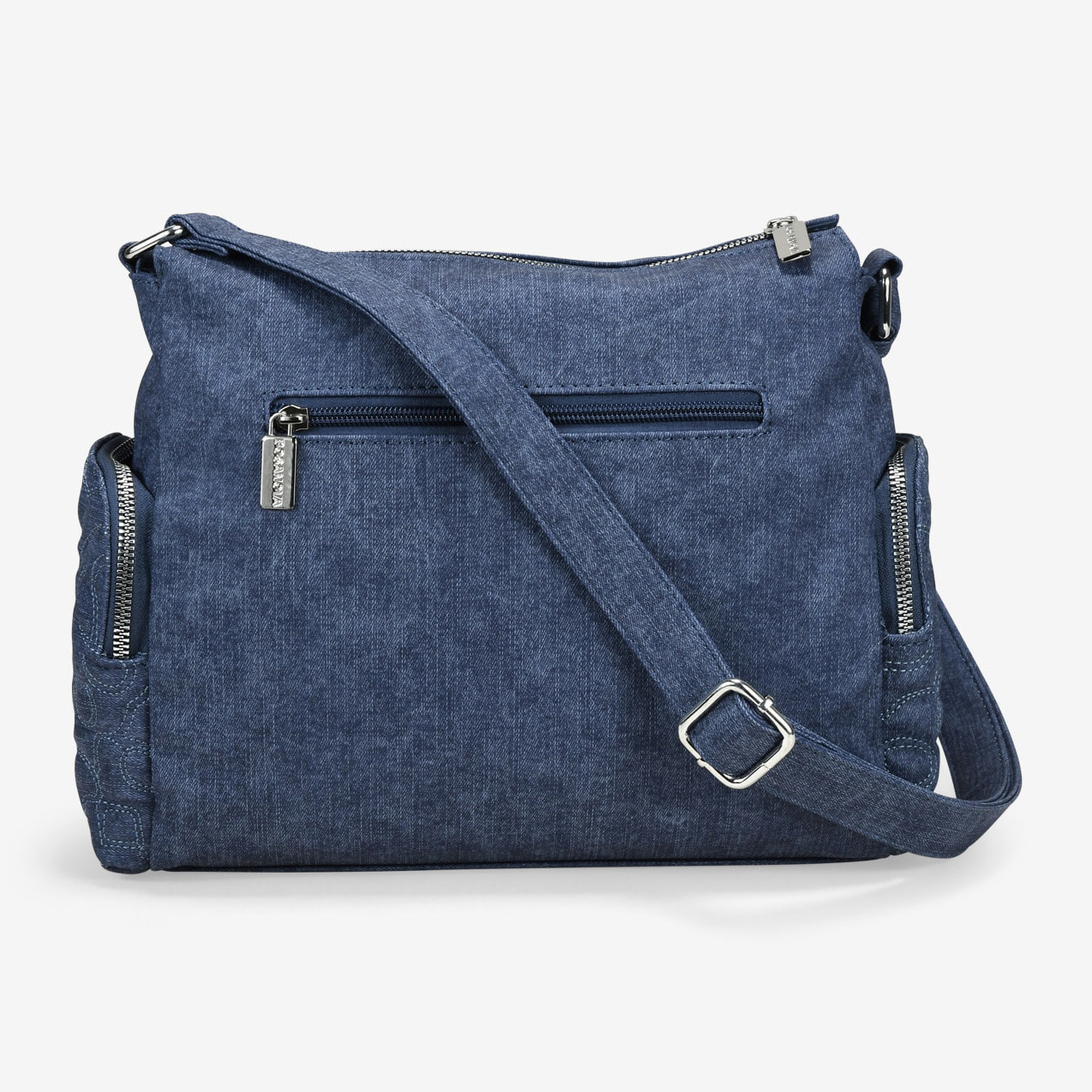 Bolso bandolera azul con bolsillos y cremallera